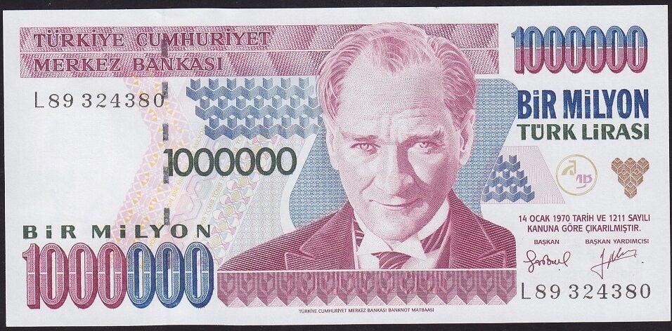 7.Emisyon 2.Tertip 1 000 000 Lira L89 324380 Çil
