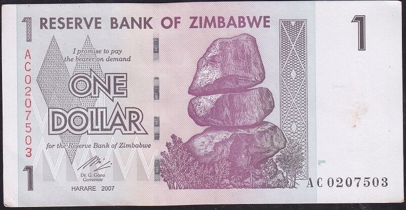 Zimbabwe 1 Dolar 2007 Çilaltı Çil Pick 65 AC
