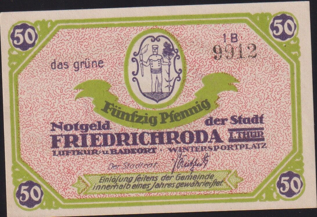 Almanya 50 Pfennig Notgeld 1921 Çil Filigranlı