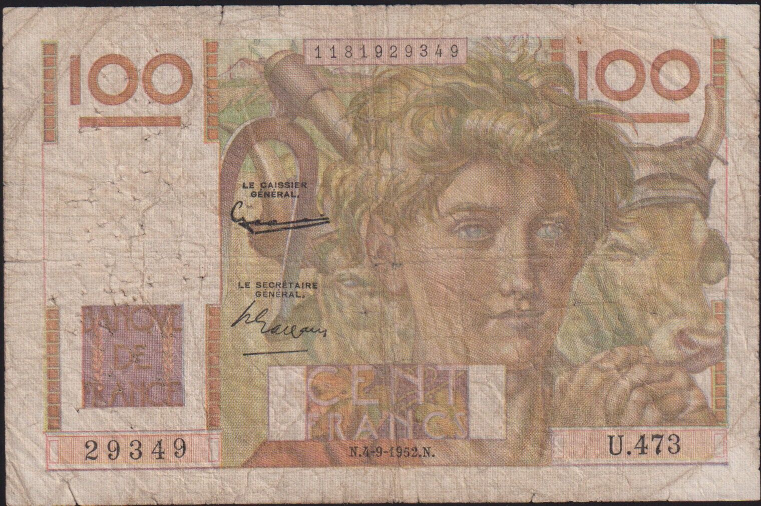 Fransa 100 Frank 1952 Temiz