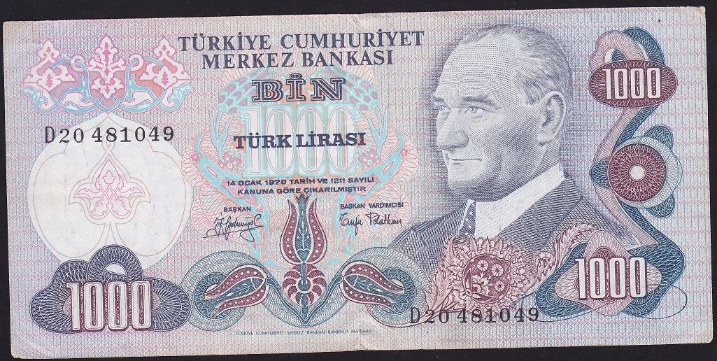 6.Emisyon 2.Tertip 1000 Lira D20 481049 Çok Temiz+