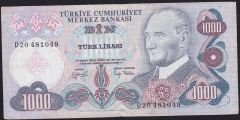 6.Emisyon 2.Tertip 1000 Lira D20 481049 Çok Temiz+