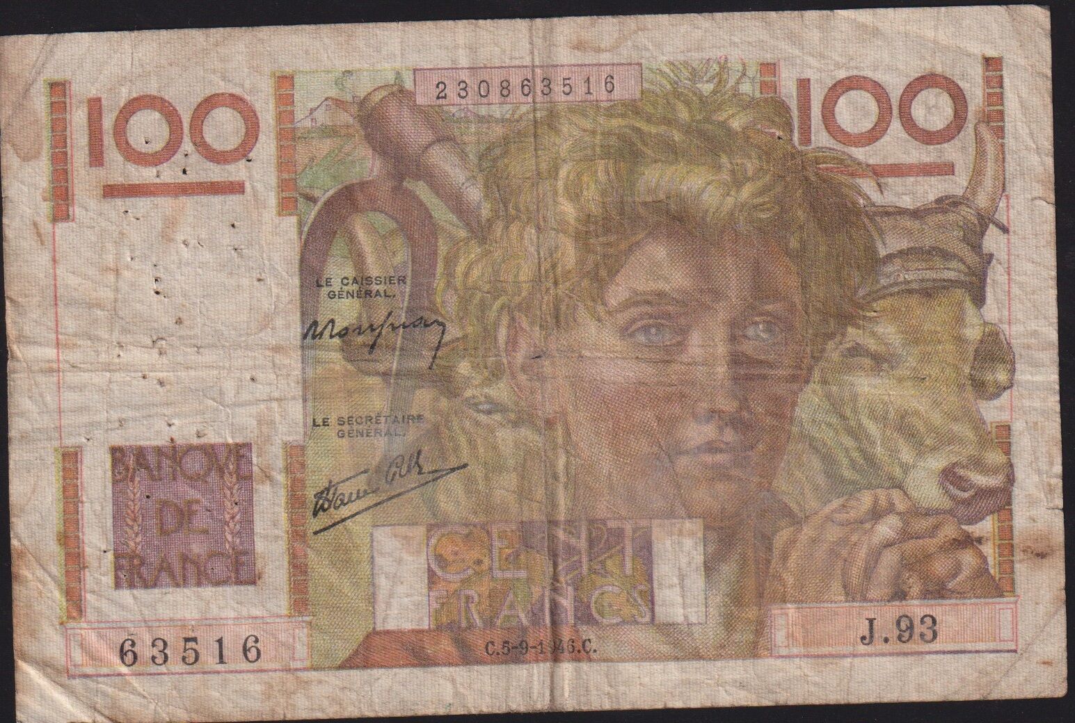 Fransa 100 Frank 5 Eylül 1946 Temiz