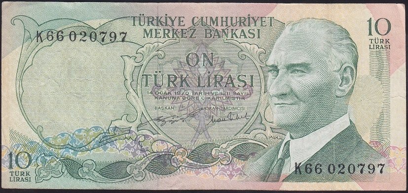 6.EMİSYON 2.TERTİP 10 LİRA K66 020797 ÇOK TEMİZ
