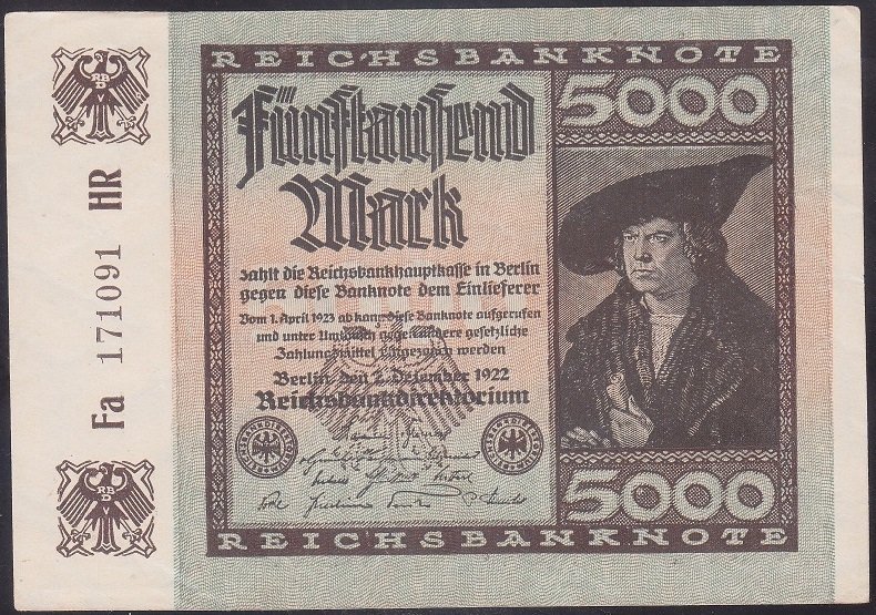 ALMANYA 5000 MARK 1922 ÇOK ÇOK TEMİZ + eski kağıt paralar