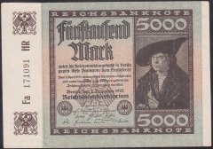 ALMANYA 5000 MARK 1922 ÇOK ÇOK TEMİZ + eski kağıt paralar