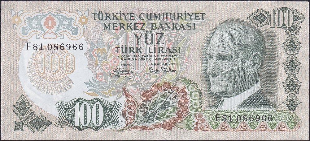 6.Emisyon 2.Tertip 100 Lira F81 086966 Çil