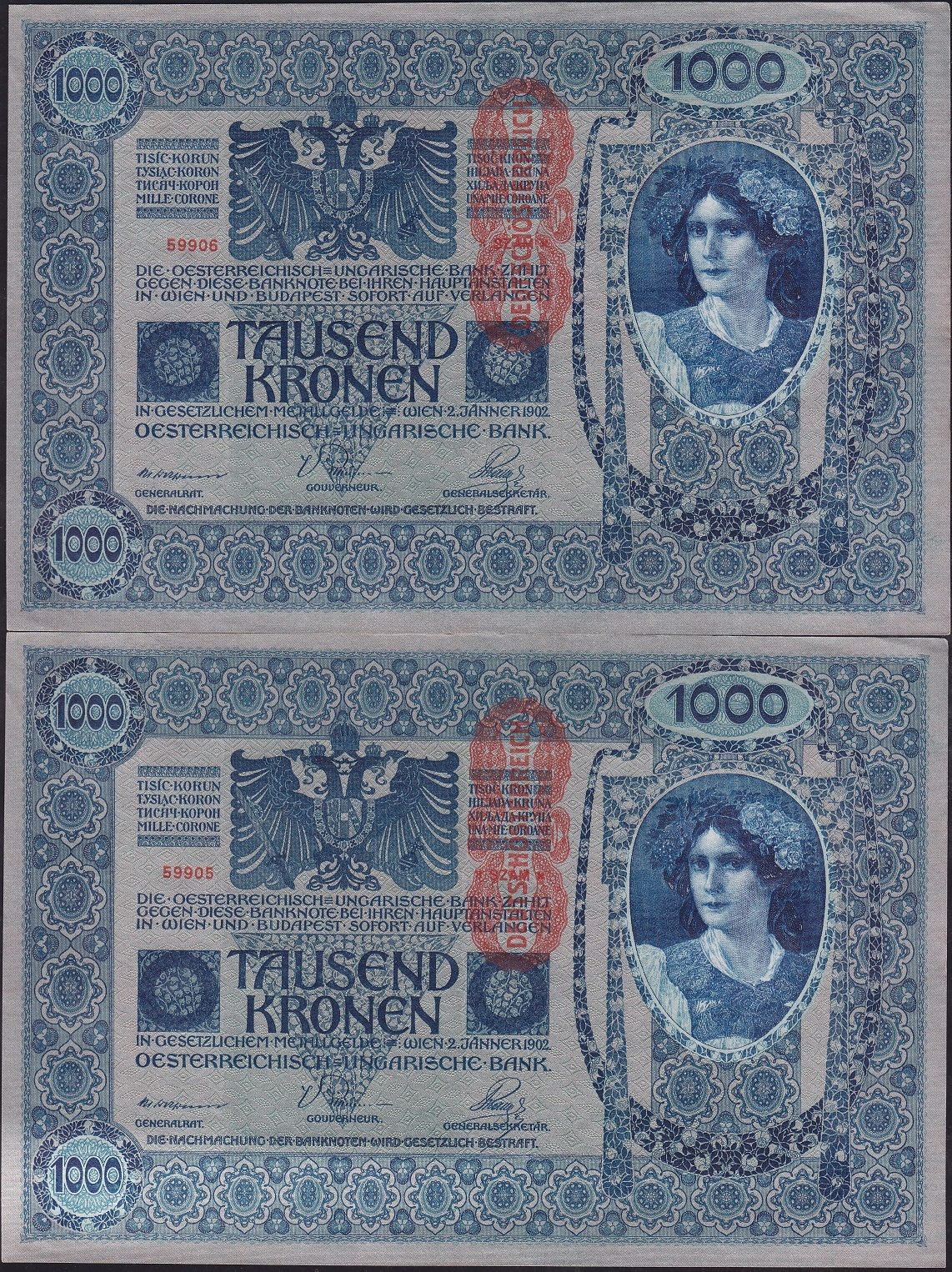 Avusturya Macaristan 1000 Kronen 1902 Seri Takipli Çil