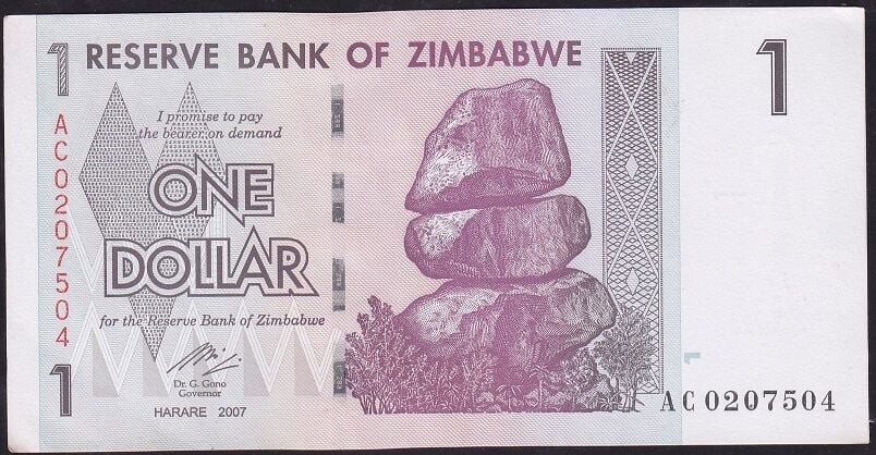 Zimbabwe 1 Dolar 2007 Çilaltı Çil Pick 65 AC
