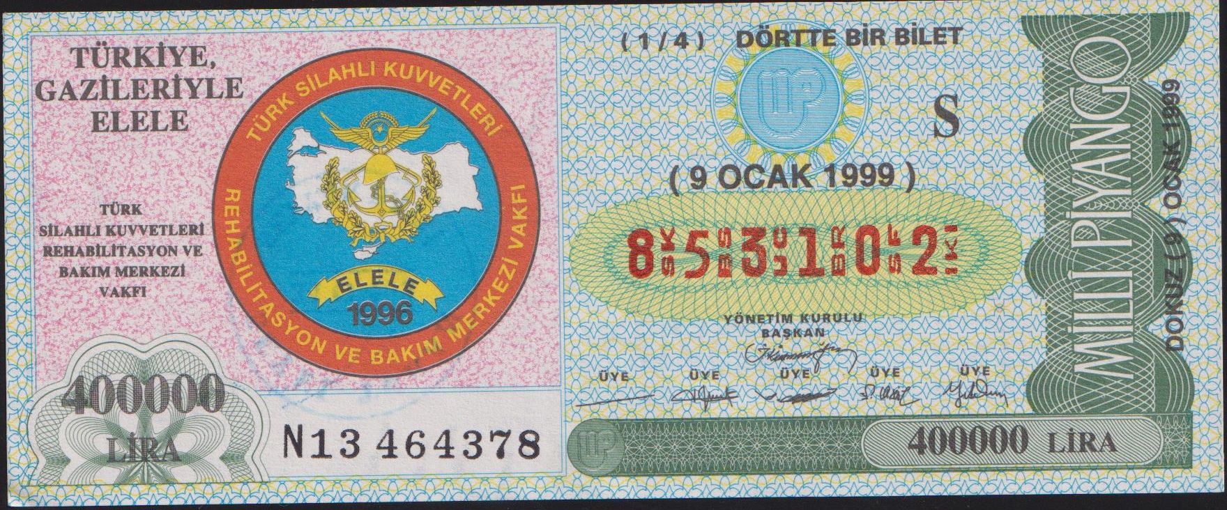 1999 9 Ocak Çeyrek Bilet - S Serisi