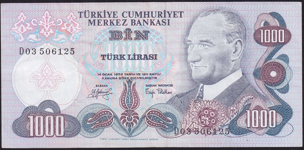 6.Emisyon 2.Tertip 1000 Lira D03 506125 Çok Temiz+