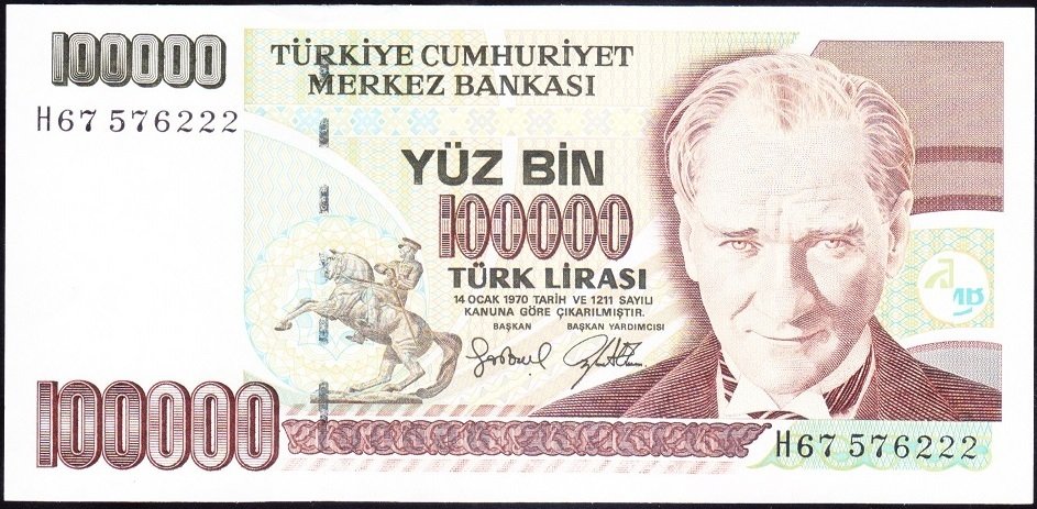 7.Emisyon 3.Tertip 100000 Lira H67 576222 Çil