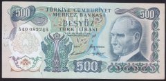 6.EMİSYON 1.TERTİP 500 LİRA A40 082245 ÇOK TEMİZ (DÜZLENMİŞ)