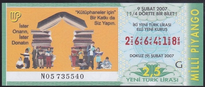 2007 9 ŞUBAT ÇEYREK BİLET G SERİSİ