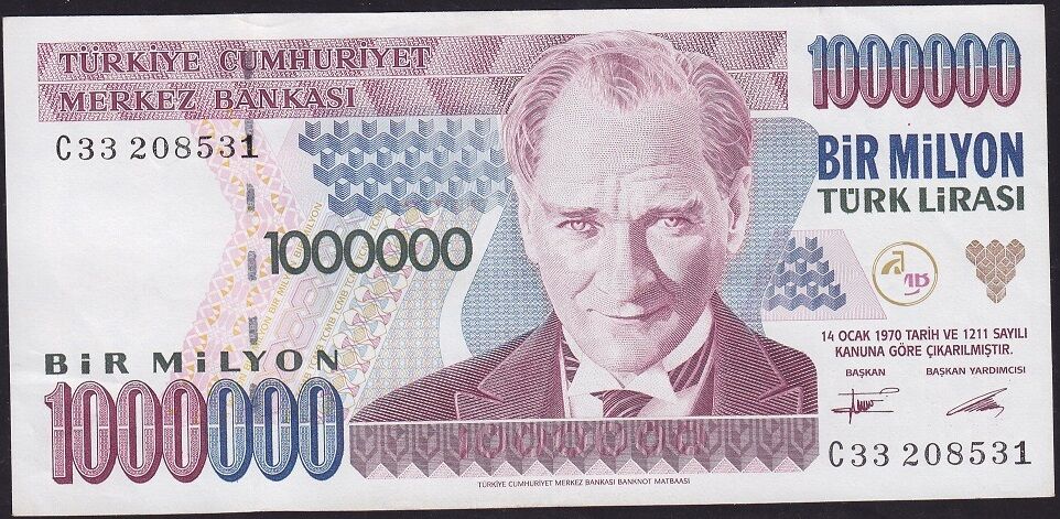 7.Emisyon 1.Tertip 1 000 000 Lira C33 208531 Çok Çok Temiz+
