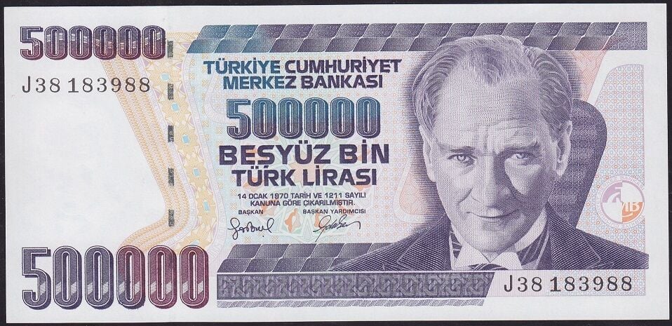 7.Emisyon 4.Tertip 500000 Lira J38 183988 Çilaltı Çil