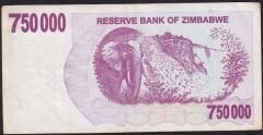 Zimbabwe 750.000 Dolar 2008 Çok Temiz+ ( AA )