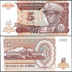 Zaire 5 Nouveaux Zaires 1993 Çil Pick 53a
