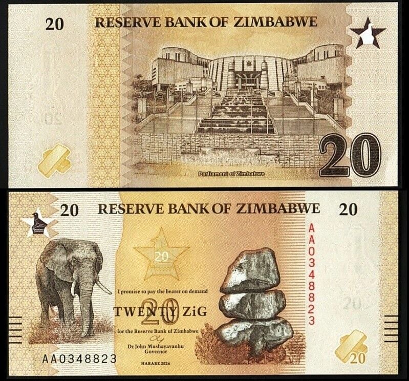 Zimbabwe 20 Zig 2026 Çil Pick 116