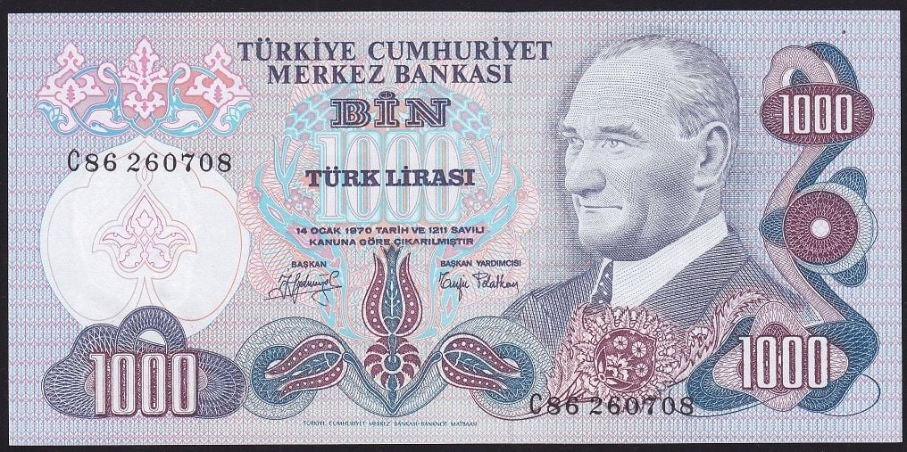 6.Emisyon 2.Tertip 1000 Lira C86 260708 Çilaltı+ ( Bombe var )