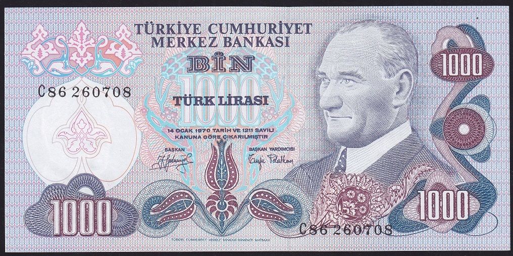 6.Emisyon 2.Tertip 1000 Lira C86 260708 Çilaltı+ ( Bombe var )