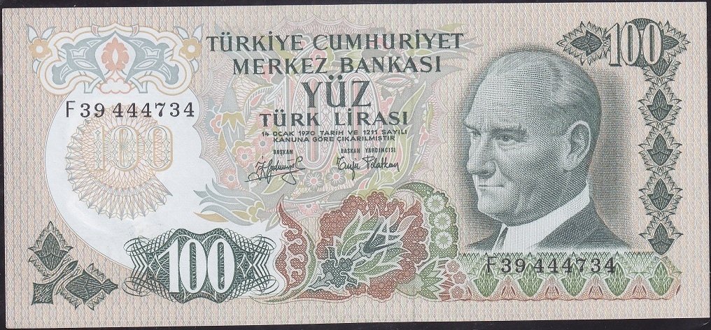 6.Emisyon 2.Tertip 100 Lira F39 444734 Çilaltı