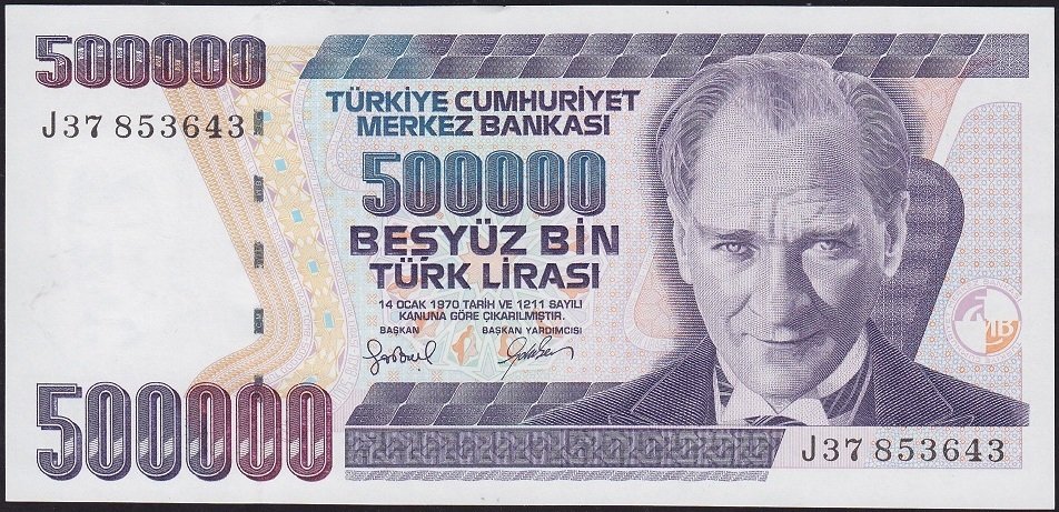 7.Emisyon 4.Tertip 500000 Lira J37 853643 Çilaltı