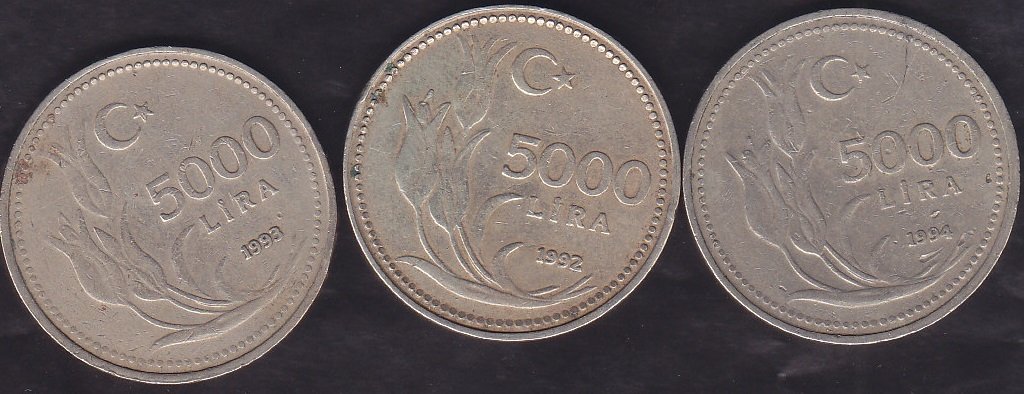 1992-1993-1994 YILI 5000 LİRA TAKIM