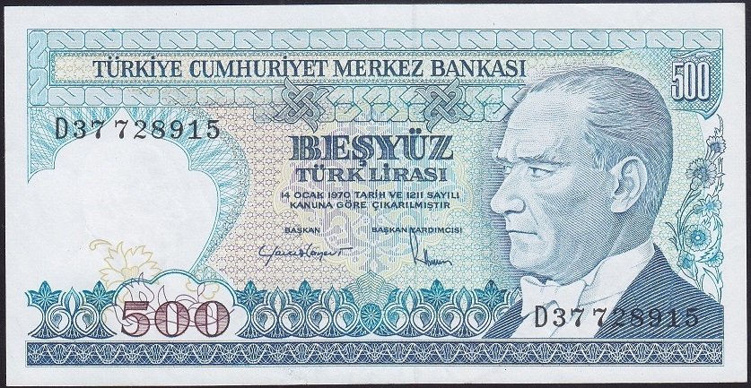 7.EMİSYON 2.TERTİP 500 LİRA D37 728915 ÇÇT +