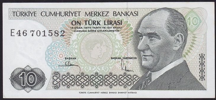 7.Emisyon 2.Tertip 10 Lira E46 701582 Çilaltı