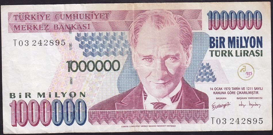 7.Emisyon 3.Tertip 1 000 000 Lira T03 242895 Çok Temiz