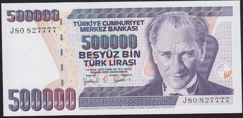 7.Emisyon 4.Tertip 500000 Lira J80 827777 Çilaltı Çil