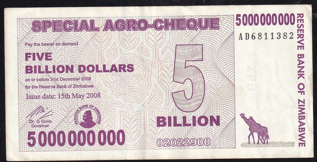Zimbabwe 5000000000 Dolar 2008 Çok Çok Temiz Pick 61