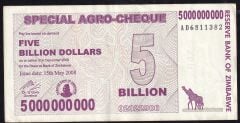 Zimbabwe 5000000000 Dolar 2008 Çok Çok Temiz Pick 61