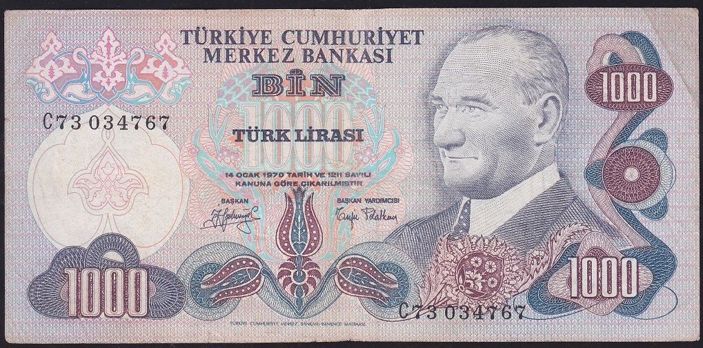 6.Emisyon 2.Tertip 1000 Lira C73 034767 Çok Temiz