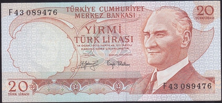 6.EMİSYON 3.TERTİP 20 LİRA F43 089476 ÇİLALTI ÇİL