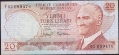 6.EMİSYON 3.TERTİP 20 LİRA F43 089476 ÇİLALTI ÇİL