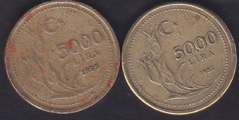 1995 YILI 5000 LİRA  BÜYÜK KÜÇÜK RAKAM