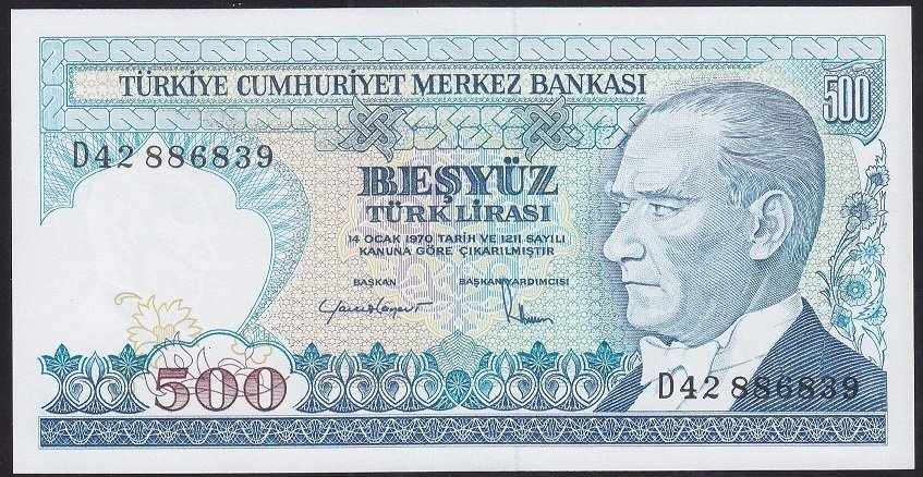 7.EMİSYON 2.TERTİP 500 LİRA D42 886839 ÇİL