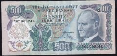 6.Emisyon 2.Tertip 500 Lira N67 009244 Ççt Çilaltı