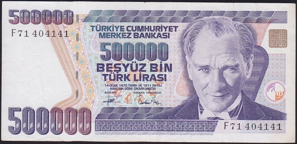 7.Emisyon 3.Tertip 500000 Lira F71 404141 Çok Temiz+