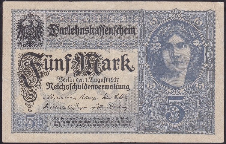 ALMANYA 5 MARK 1917 ÇOK ÇOK TEMİZ eski para alan yerler