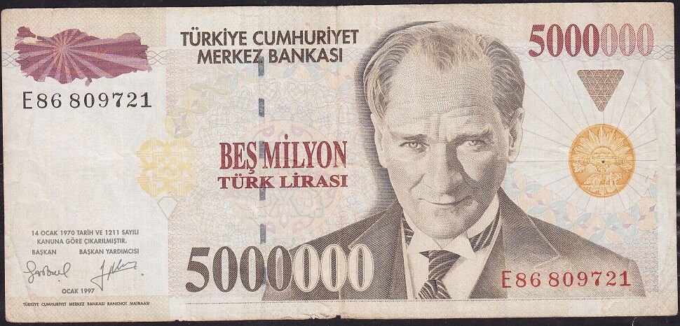 7.Emisyon 5 000 000 Lira E86 809721 Çok Temiz
