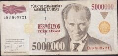 7.Emisyon 5 000 000 Lira E86 809721 Çok Temiz