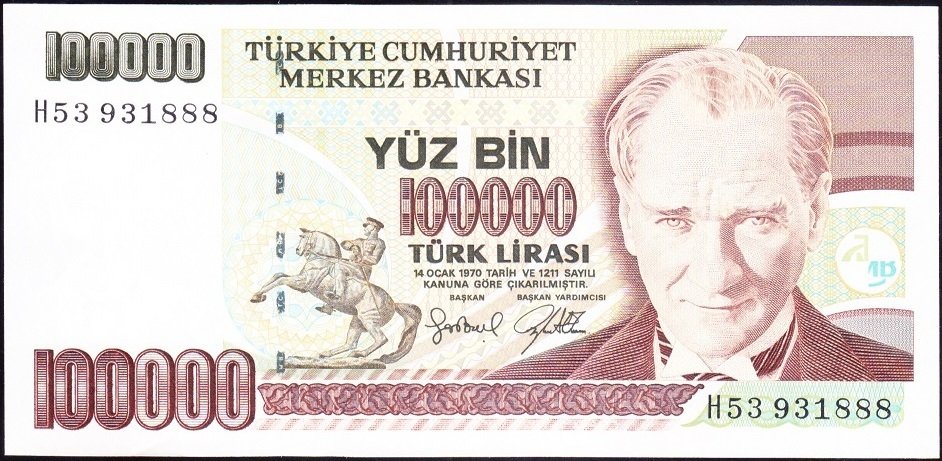 7.Emisyon 3.Tertip 100000 Lira H53 931888 Çilaltı