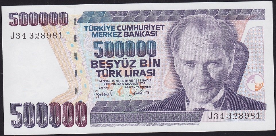 7.Emisyon 4.Tertip 500000 Lira J34 328981 Çil