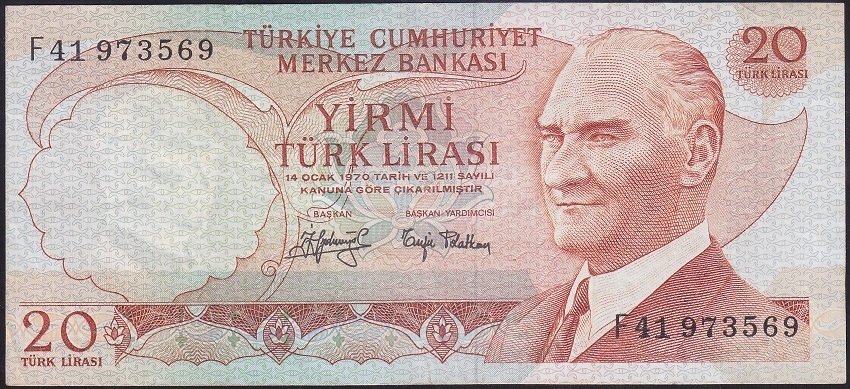 6.EMİSYON 3.TERTİP 20 LİRA F41 973569 ÇOK TEMİZ +