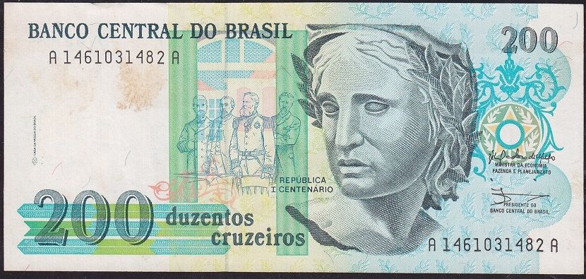 Brezilya 200 Cruzeiros 1990 Ççt Çilaltı ( Kat yok lekeler var )