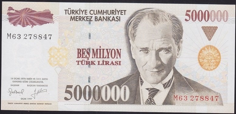7.EMİSYON 5 000 000 LİRA M63 278847 ÇİLALTI ÇİL