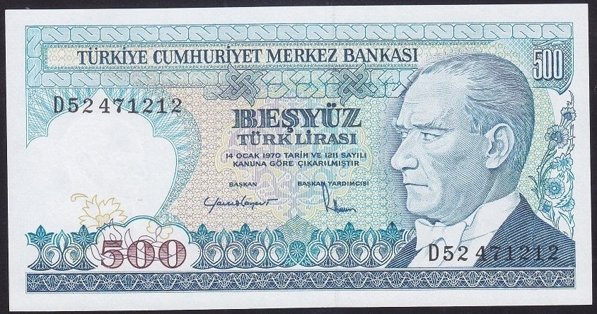 7.EMİSYON 2.TERTİP 500 LİRA D52 471212 ÇİL